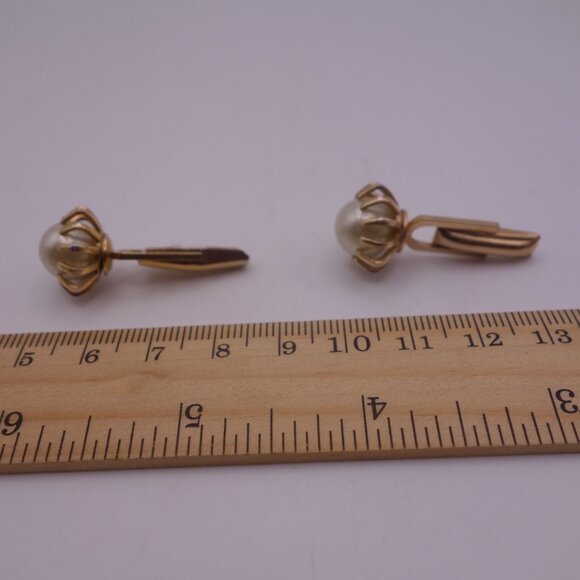 Gold Color Cuff Links with Setting Holding a Pearl PAT. PEND - Picture 8 of 13